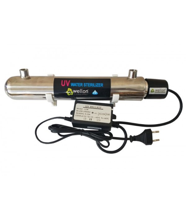 WELLON Stainless Steel UV Kit includes Heavy Duty UV Barrel and Original Phil!ps UV Light/Lamp with UV Choke/Adapter 12W for all water Purifier